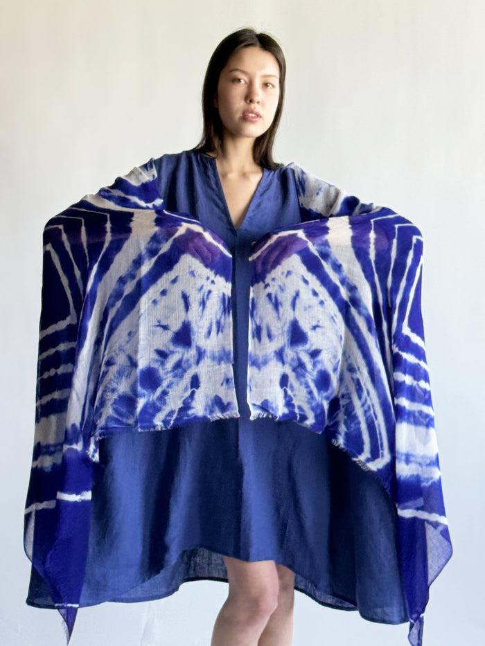 denis colomb Angkor Wat Tie Dye Shawl Blue Cobalt