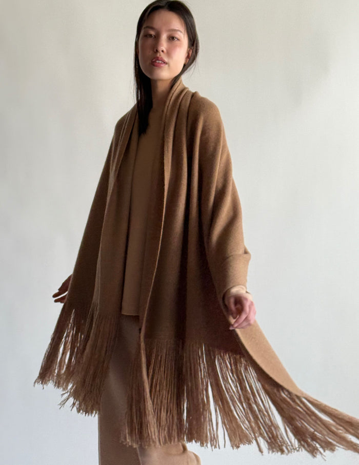 denis colomb Long Fringe Shawl Camel