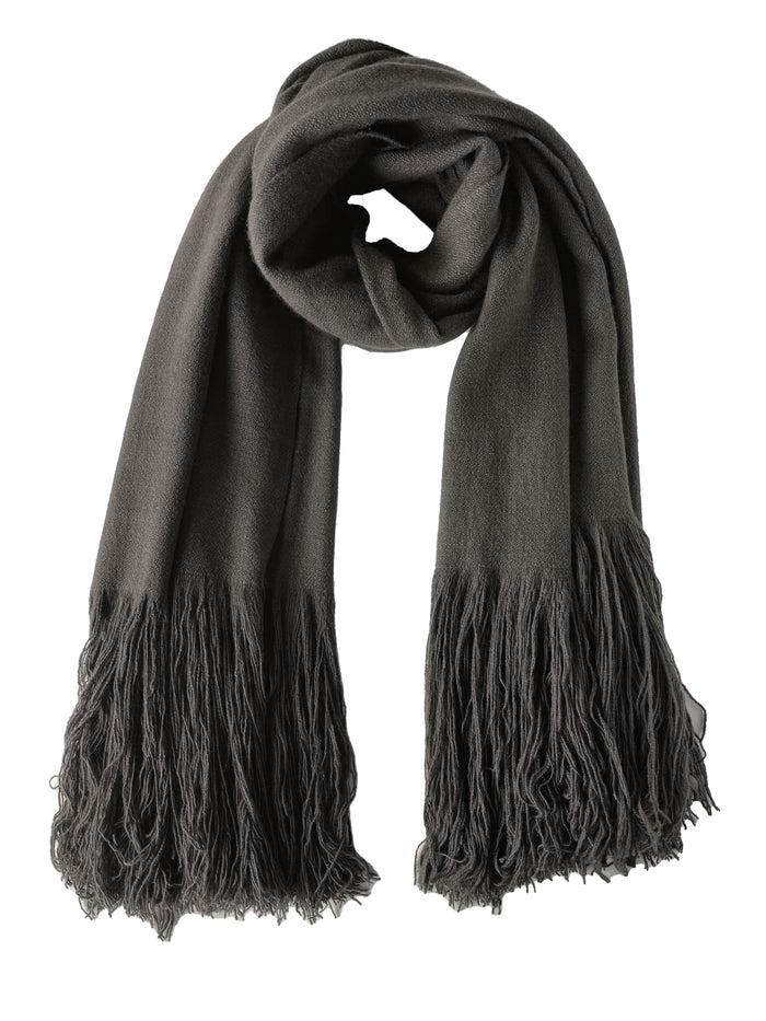 Denis Colomb Long Fringe Shawl Charcoal