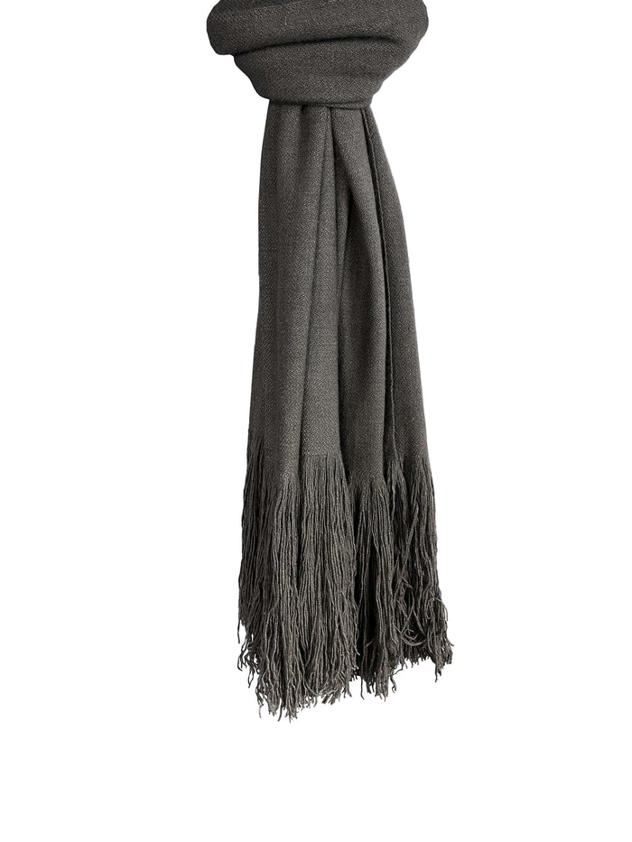 Denis Colomb Long Fringe Shawl Charcoal