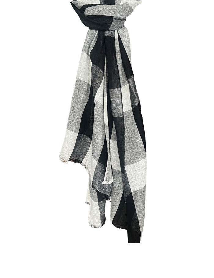 Denis Colomb Mandalay Checks Shawl Black + White