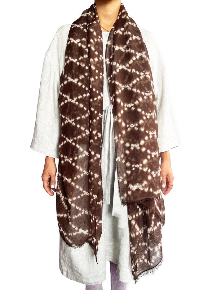 Denis Colomb Shibori Tie Dye Shawl White + Tabac