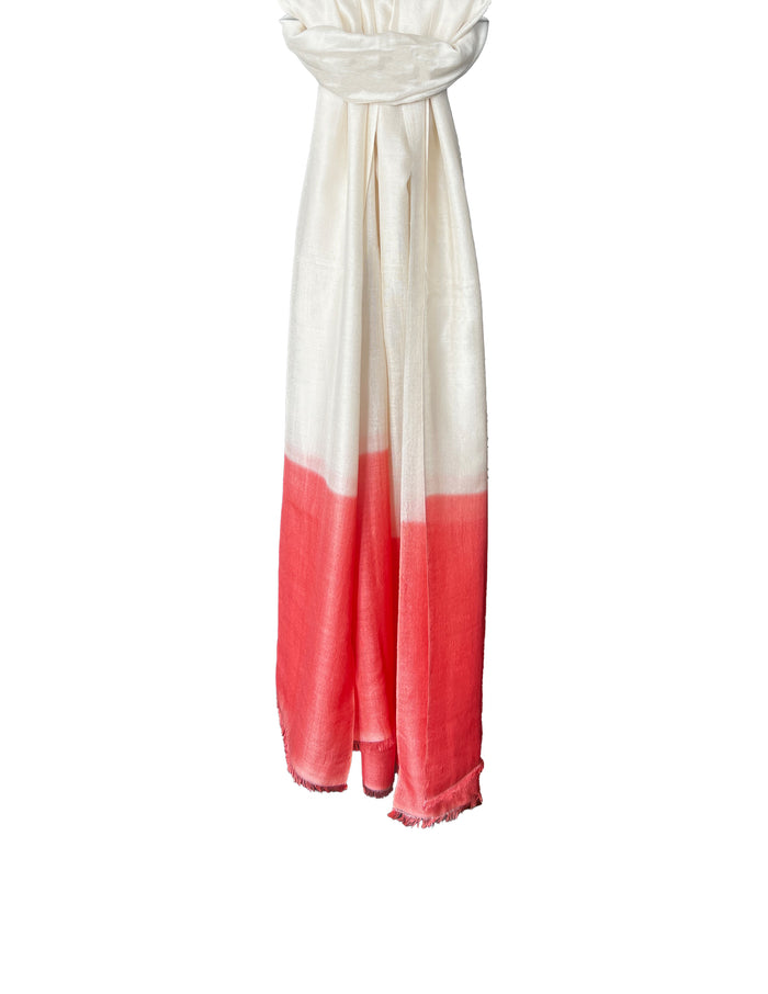 Denis Colomb Silk Dip Dye Shawl White+Pale Coral