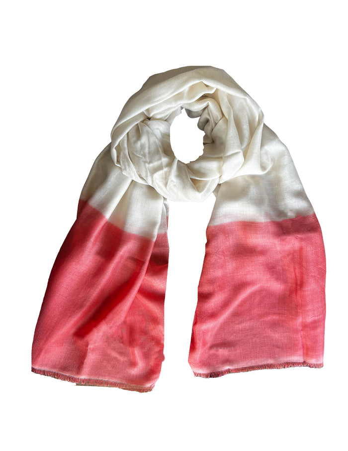 Denis Colomb Silk Dip Dye Shawl White+Pale Coral