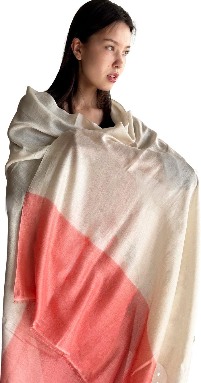 denis colomb Silk Dip Dye Shawl White+Pale Coral