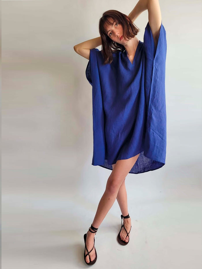 denis colomb Slit Dress Blue Cobalt