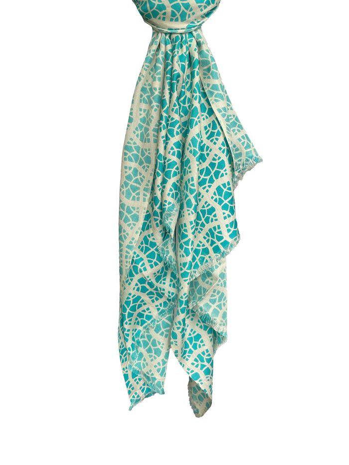Denis Colomb Tangiers Scarf White + Sea Turquoise