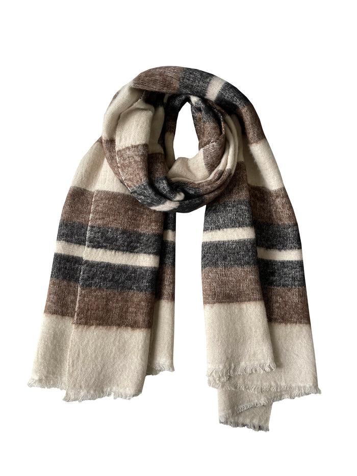 Denis Colomb Dolpo Stripe Shawl White+Black+Natural Brown