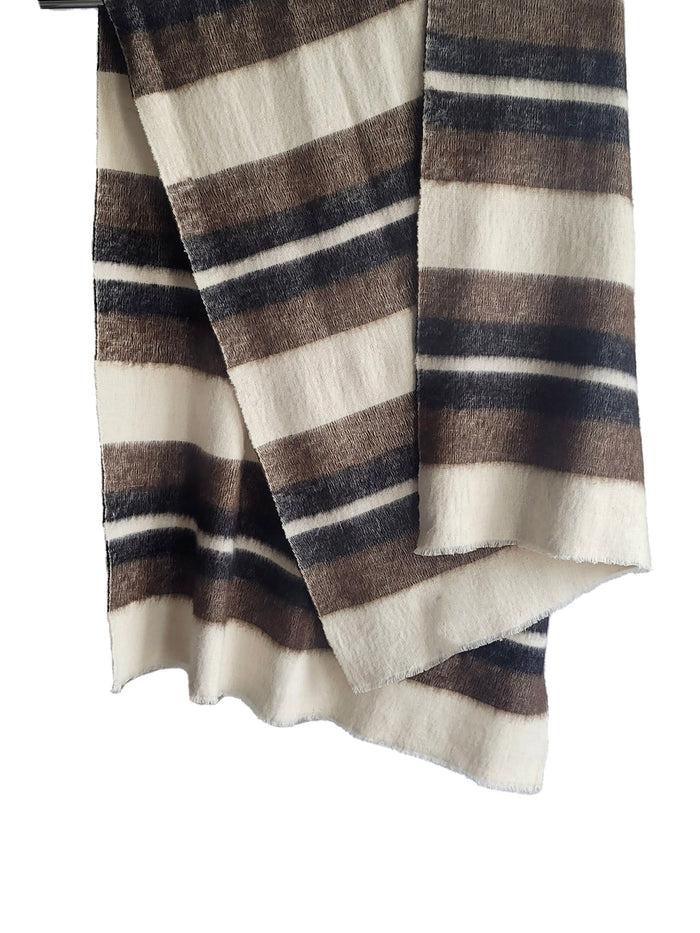 Denis Colomb Dolpo Stripe Shawl White+Black+Natural Brown