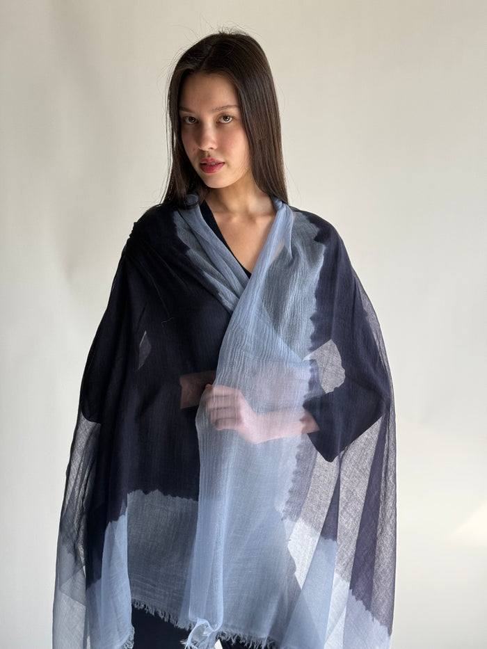 Denis Colomb Feather Peacock Shawl Midnight Blue + Pale Sapphire