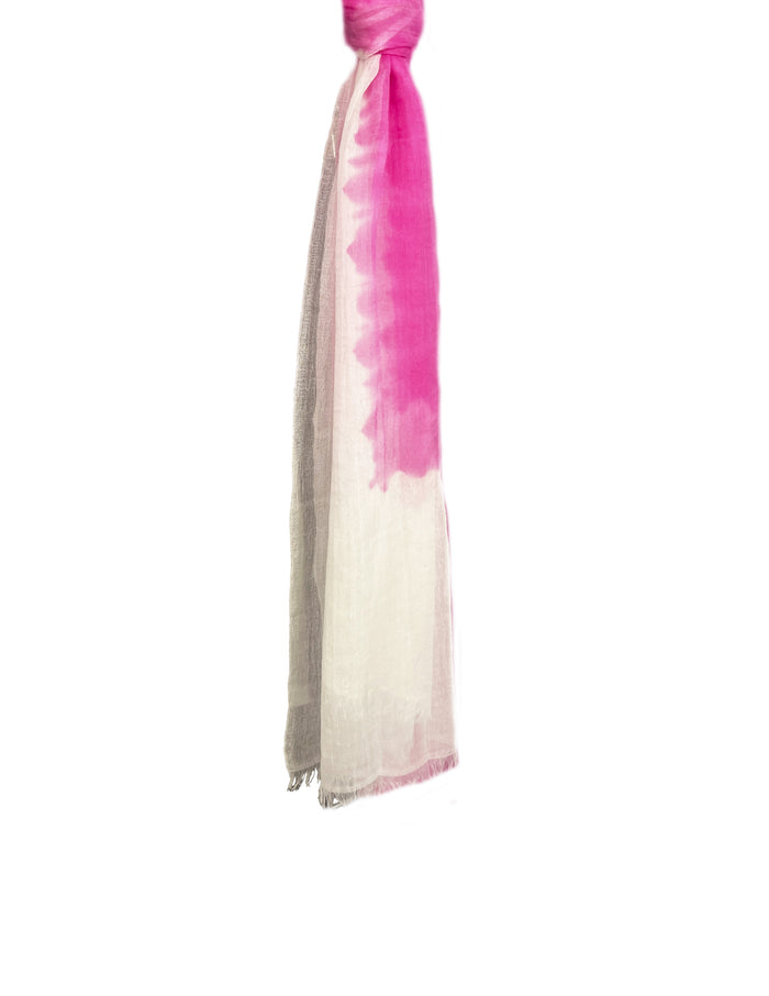 Denis Colomb Feather Peacock Shawl White + Shocking Pink