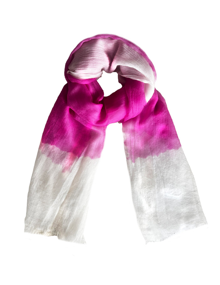 Denis Colomb Feather Peacock Shawl White + Shocking Pink