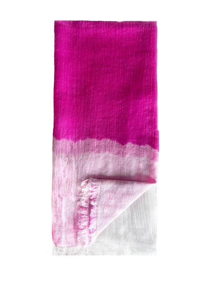 denis colomb Feather Peacock Shawl White + Shocking Pink