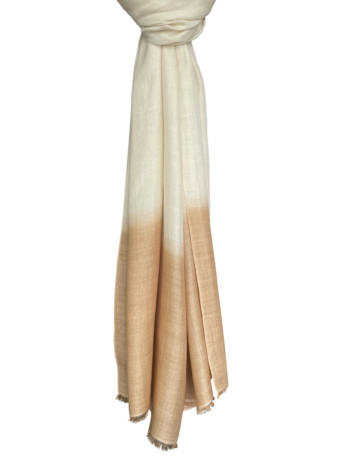 Denis Colomb Froisse Silk Dip Dye Shawl White + Sesame