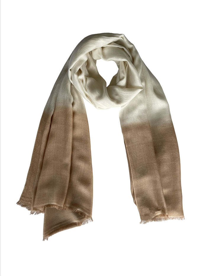Denis Colomb Froisse Silk Dip Dye Shawl White + Sesame