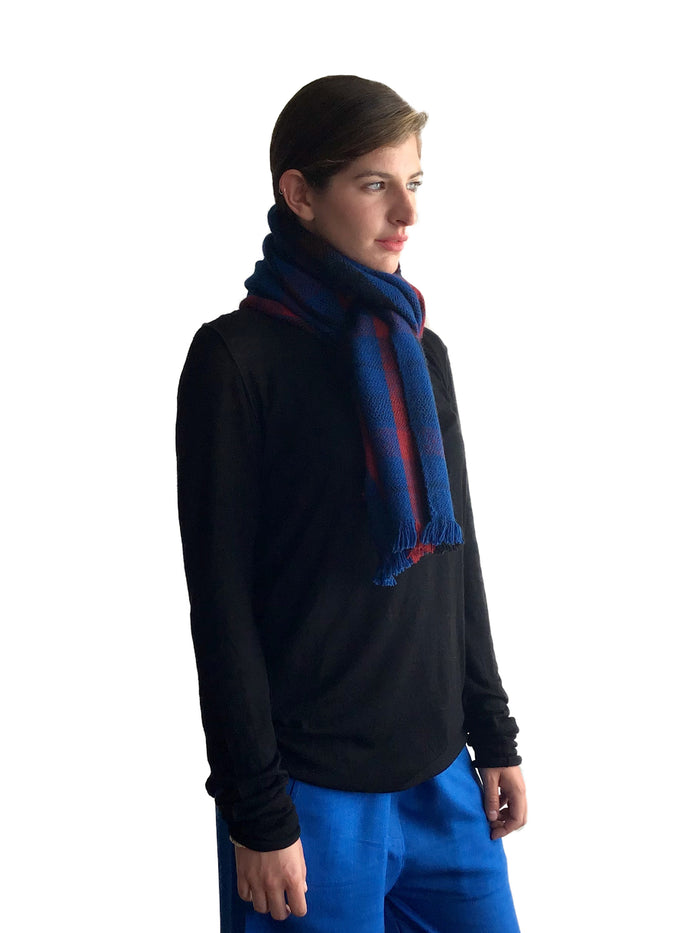 denis colomb Gobi Plaid Scarf Altai Blue+Black+True Red