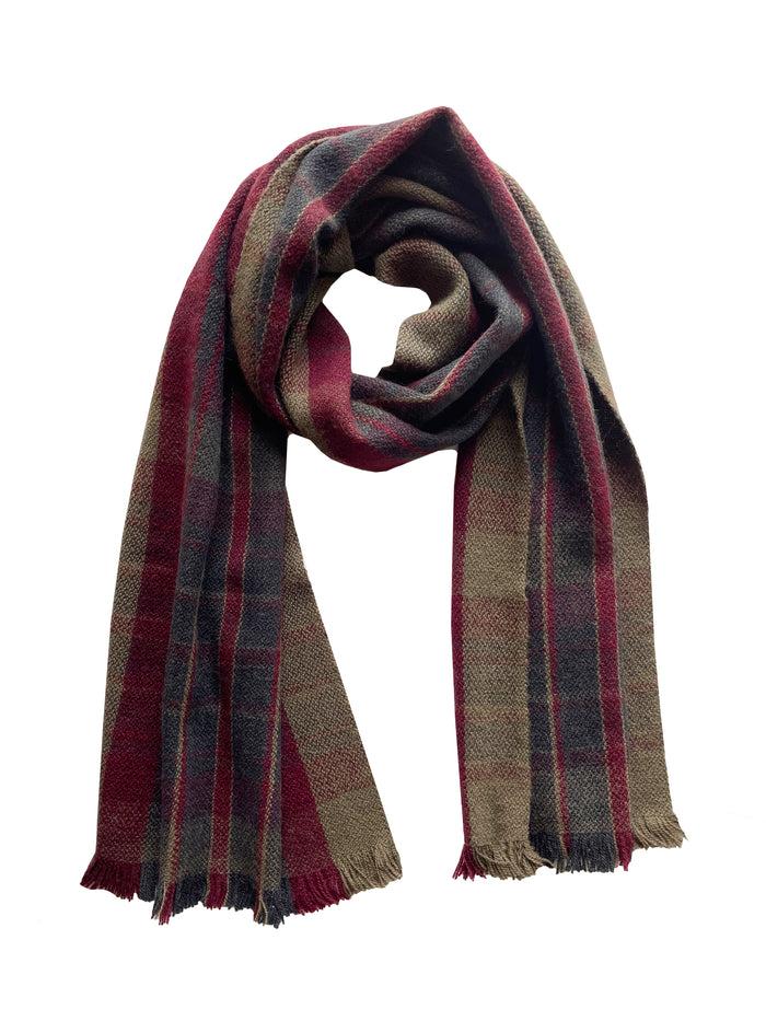 Denis Colomb Gobi Plaid Scarf Dark Khaki Brown+Tibetan Red Monk+Charcoal