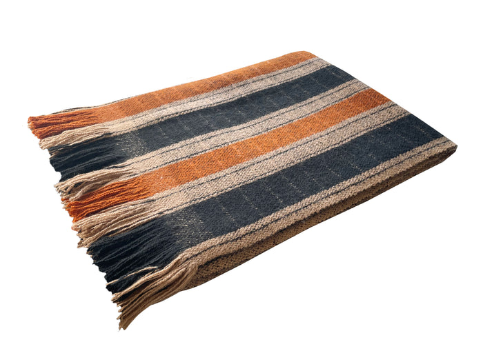 denis colomb Gobi Plaid Throw with Fringe Natural+Black+Orange denis colomb Gobi Plaid Throw with Fringe Natural+Black+Orange