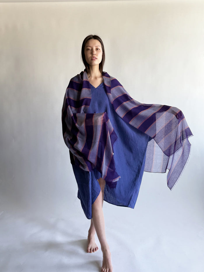 Denis Colomb Hampi Shawl INDIGO + PALE SAPPHIRE + PALE CORAL