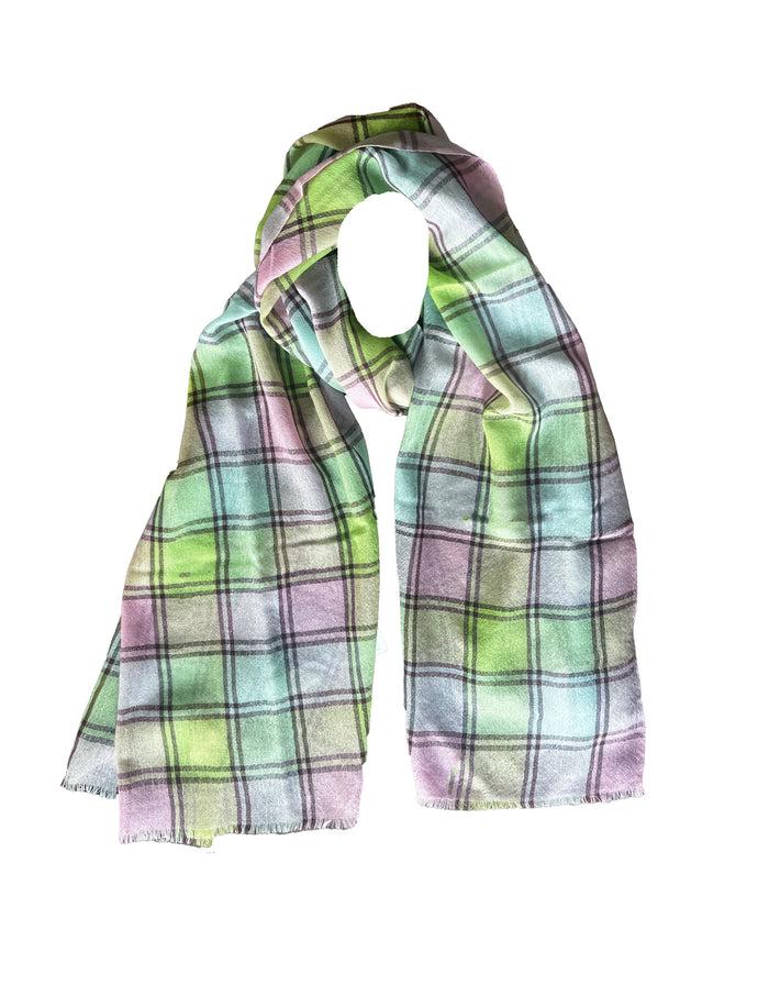Denis Colomb Hendrix Plaid Stole Mauve Pink + Tro Ref + Summer Green + Violet