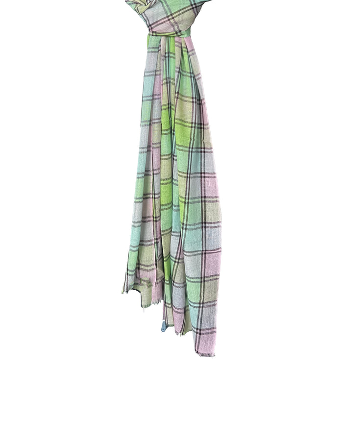 Denis Colomb Hendrix Plaid Stole Mauve Pink + Tro Ref + Summer Green + Violet