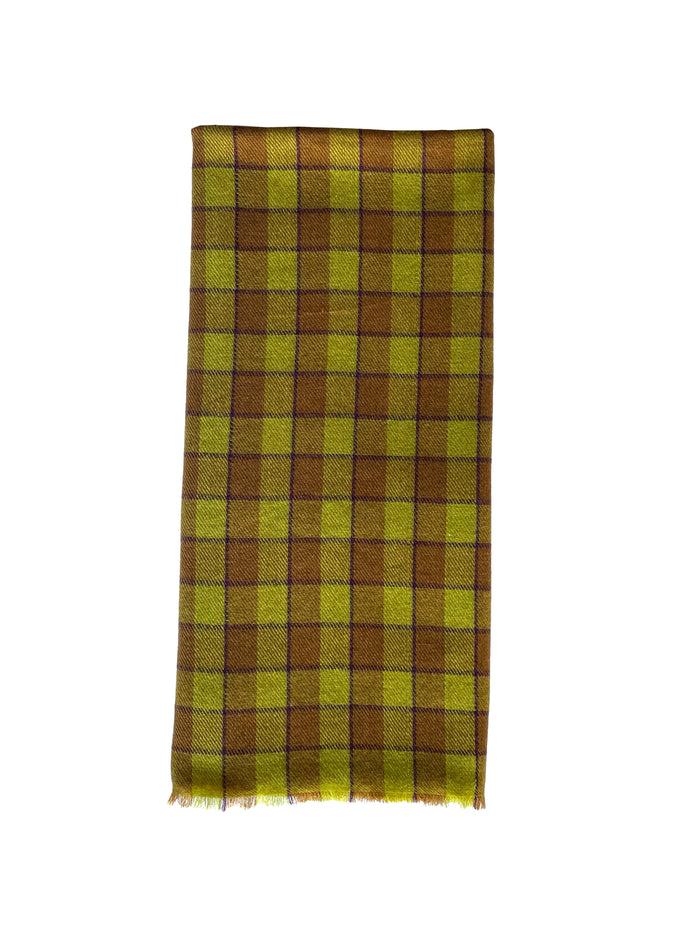 denis colomb Himalaya Checks Stole Anis + Dark Golden Brown + Fig