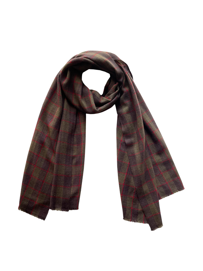 Denis Colomb Himalaya Checks Stole Dark Khaki+Dark Ebony