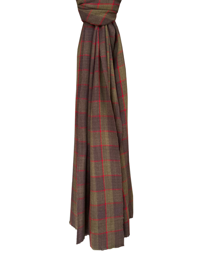 Denis Colomb Himalaya Checks Stole Dark Khaki+Dark Ebony