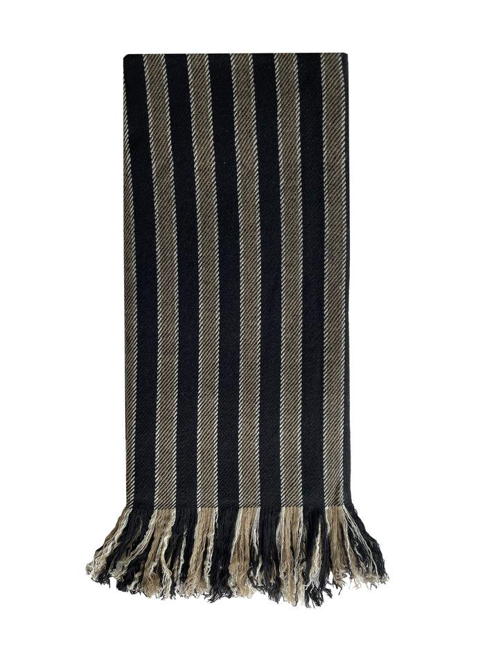 denis colomb Himalaya Stripe with Fringe Stole Black + Mocha + White Line