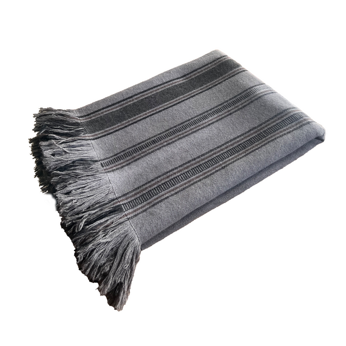 denis colomb Himalayan Tibet Blanket Bleu Gris+ Seal Brown+Black