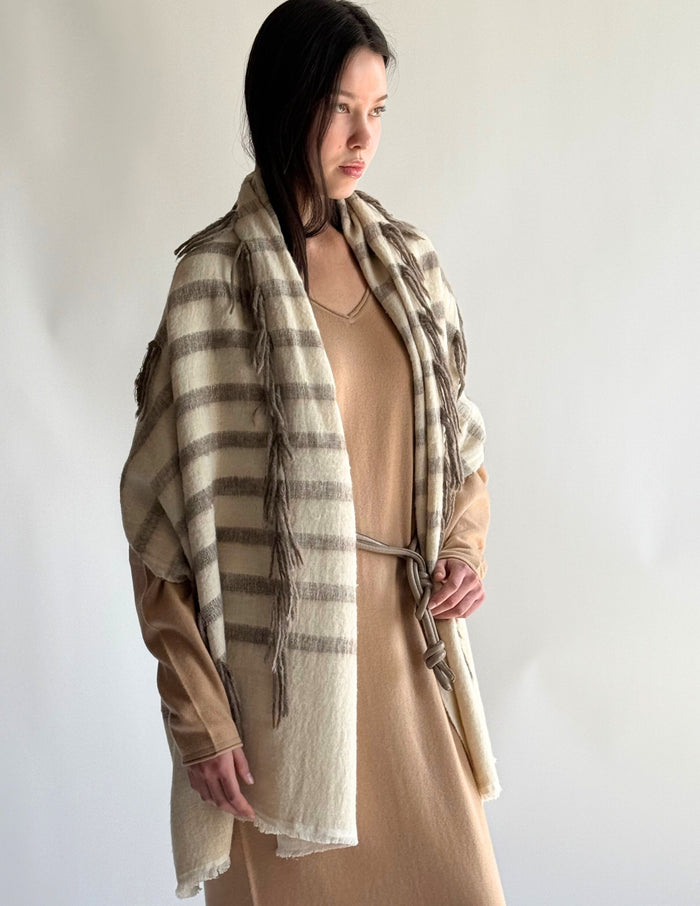 denis colomb Hokkaido Tawa Stole White+Natural Brown