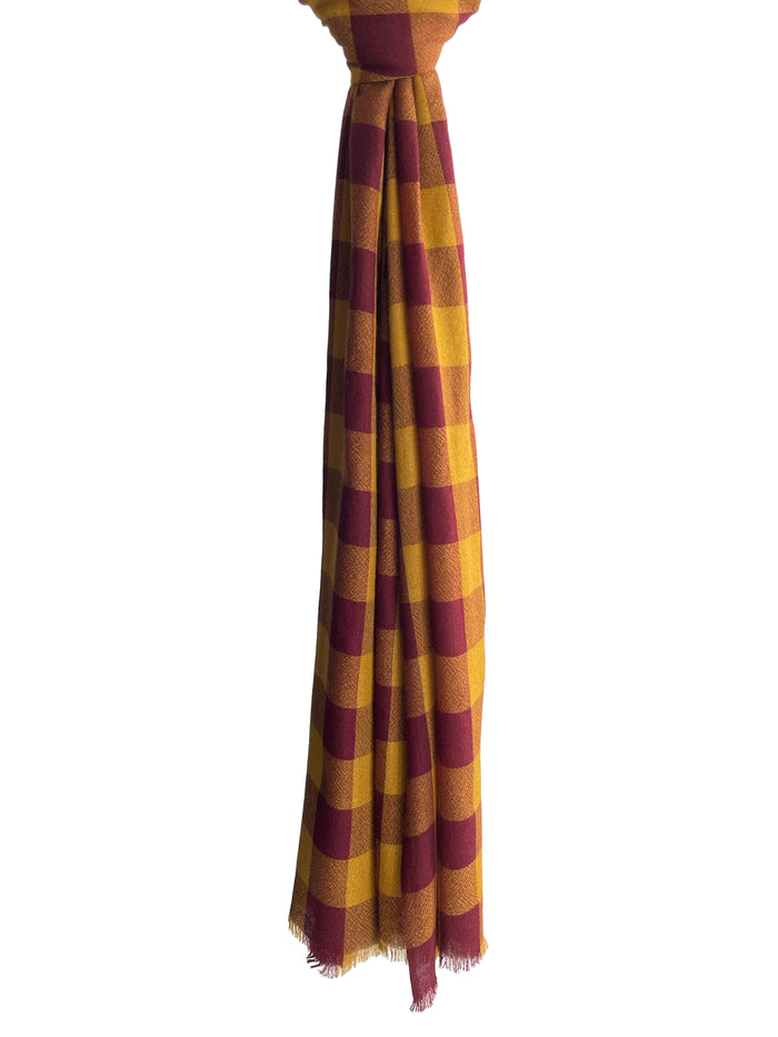 Denis Colomb Kasumi Checks Stole Bronze Brown+ Tibetan Red Monk