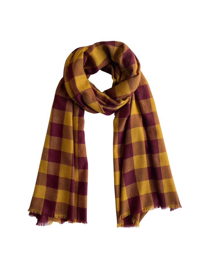 Denis Colomb Kasumi Checks Stole Bronze Brown+ Tibetan Red Monk