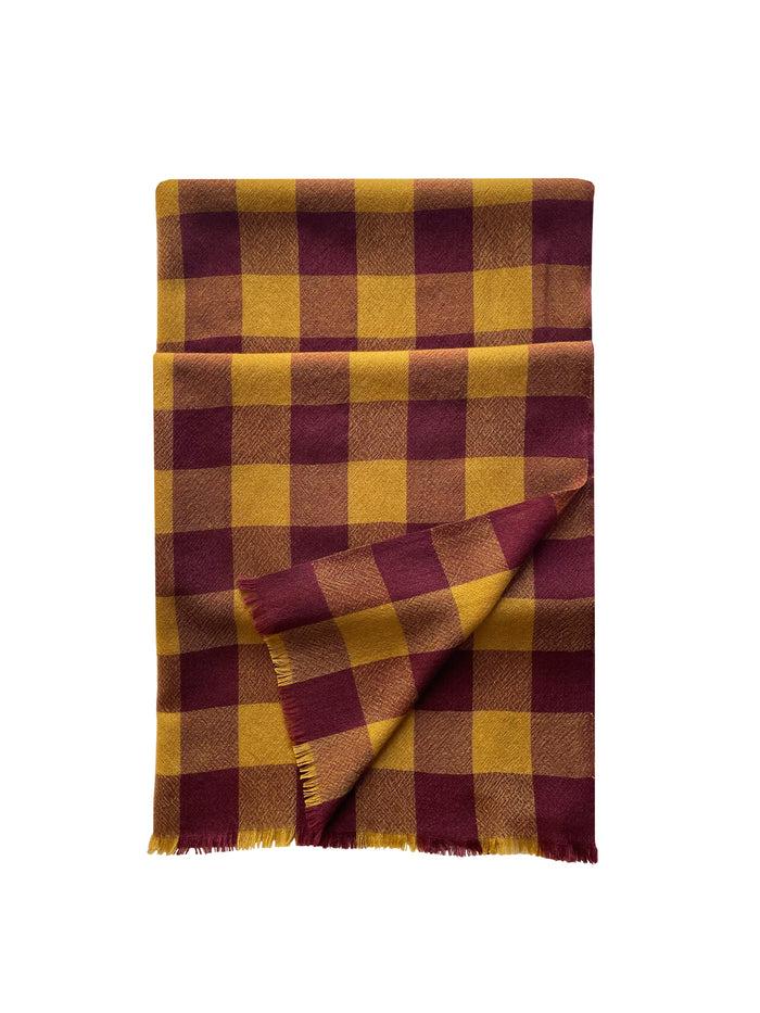 denis colomb Kasumi Checks Stole Bronze Brown+ Tibetan Red Monk