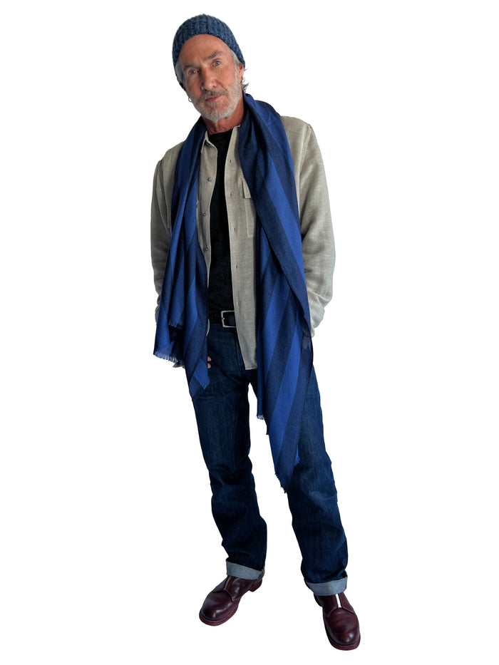 Denis Colomb Kasumi Stripe Stole Navy + Midnight Blue