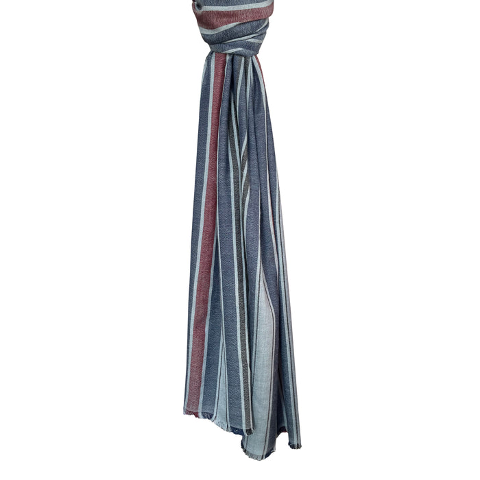 Denis Colomb Kirat Stripe Stole Bleu Gris + Tibetan Red Monk + Navy + Black