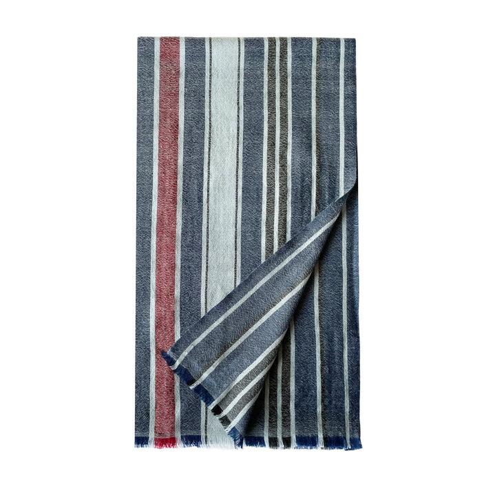 denis colomb Kirat Stripe Stole Bleu Gris + Tibetan Red Monk + Navy + Black