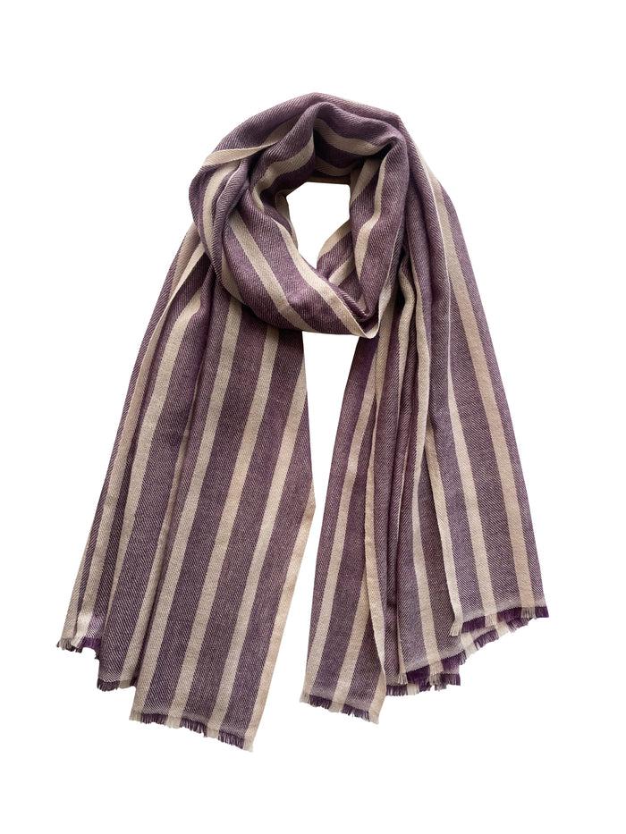 Denis Colomb Kirat Two Color Stripe Stole Ficelle + Plum Purple