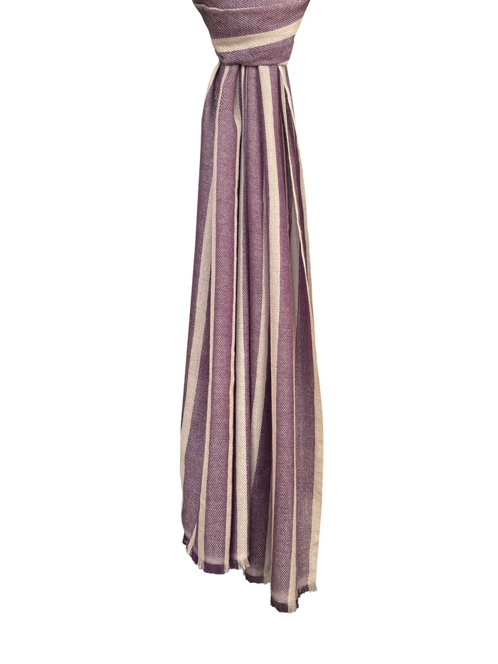 Denis Colomb Kirat Two Color Stripe Stole Ficelle + Plum Purple