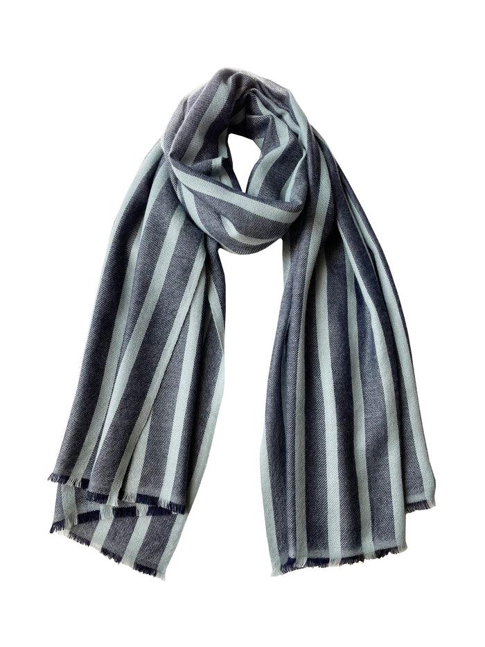 Denis Colomb Kirat Two Color Stripe Stole Smokey Blue+Midnight Blue
