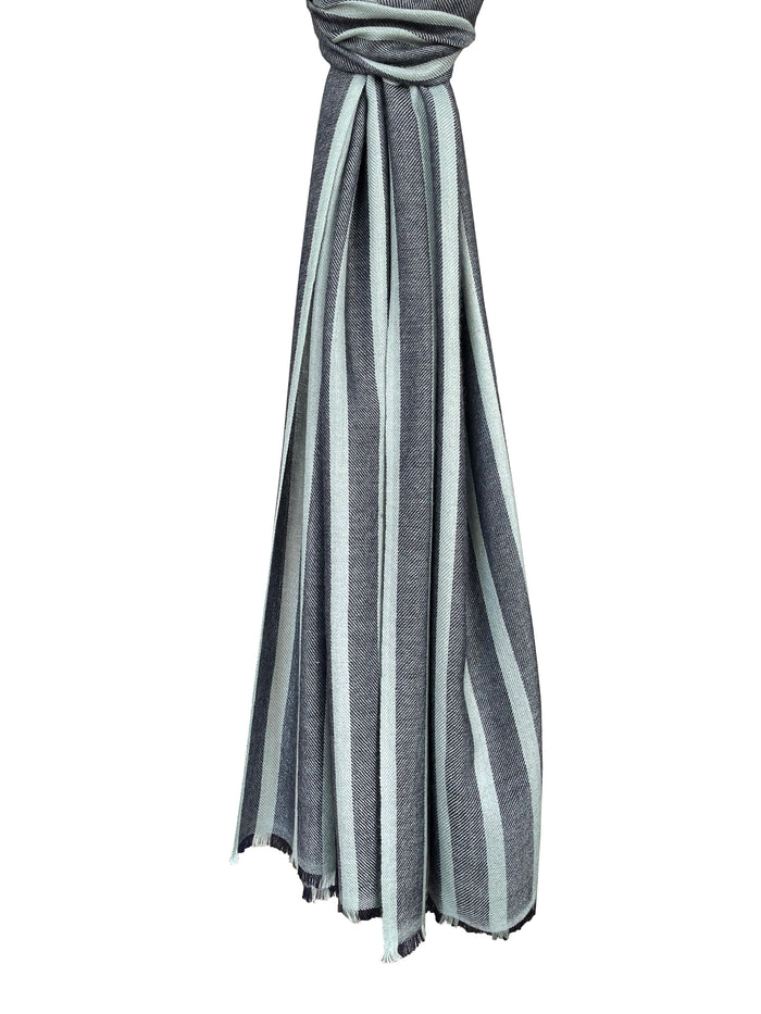 Denis Colomb Kirat Two Color Stripe Stole Smokey Blue+Midnight Blue