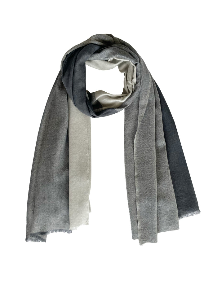 Denis Colomb Kiri Two Tone Checks Stole Light Grey + Moonless Night