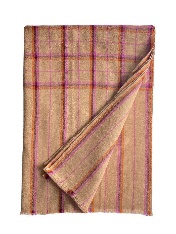 denis colomb Kita Plaid Stole Camel + Tibetan Orange + Dark Crush Violet + Mauve Pink