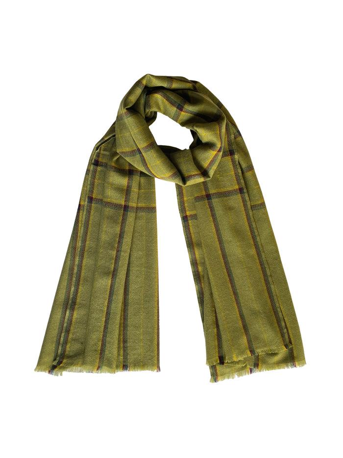 Denis Colomb Kita Plaid Stole Pistachio + Dark Spruce + Tibetan Red Monk +Anis