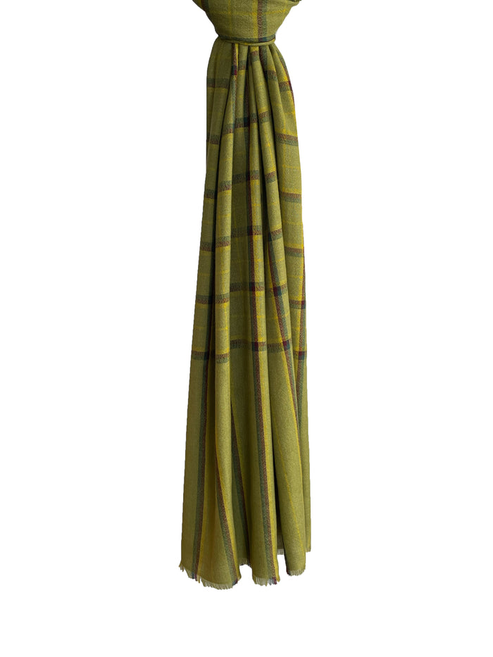 Denis Colomb Kita Plaid Stole Pistachio + Dark Spruce + Tibetan Red Monk +Anis