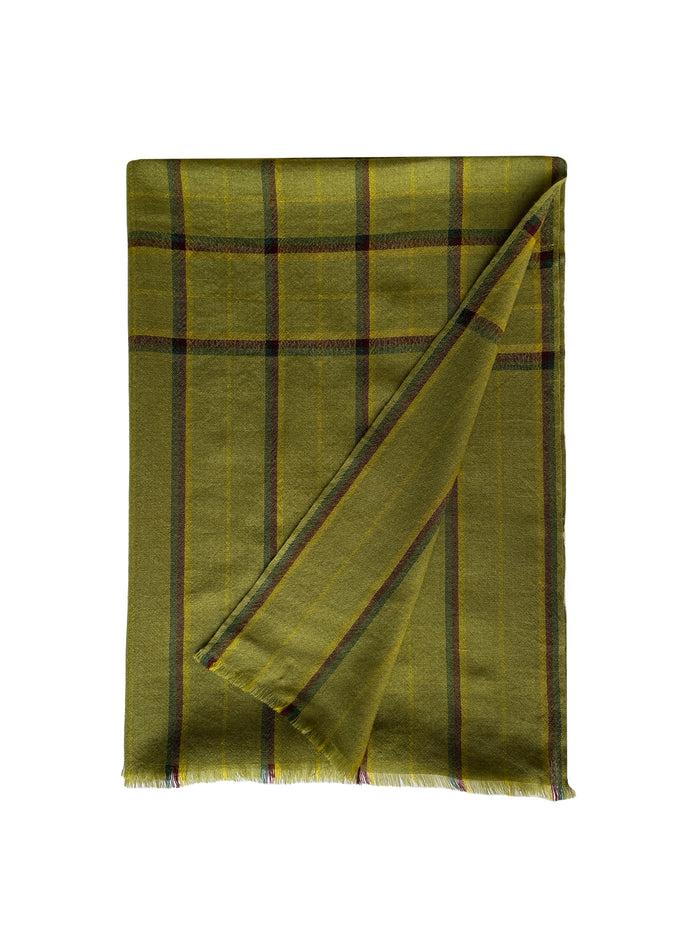 denis colomb Kita Plaid Stole Pistachio + Dark Spruce + Tibetan Red Monk +Anis