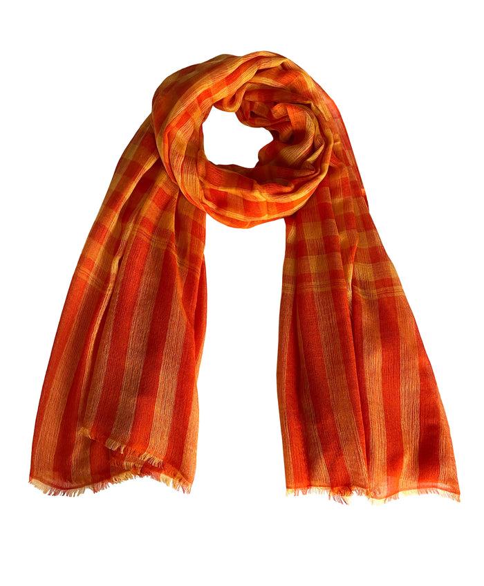 Denis Colomb Large Check Shawl Golden Red + Tangerine