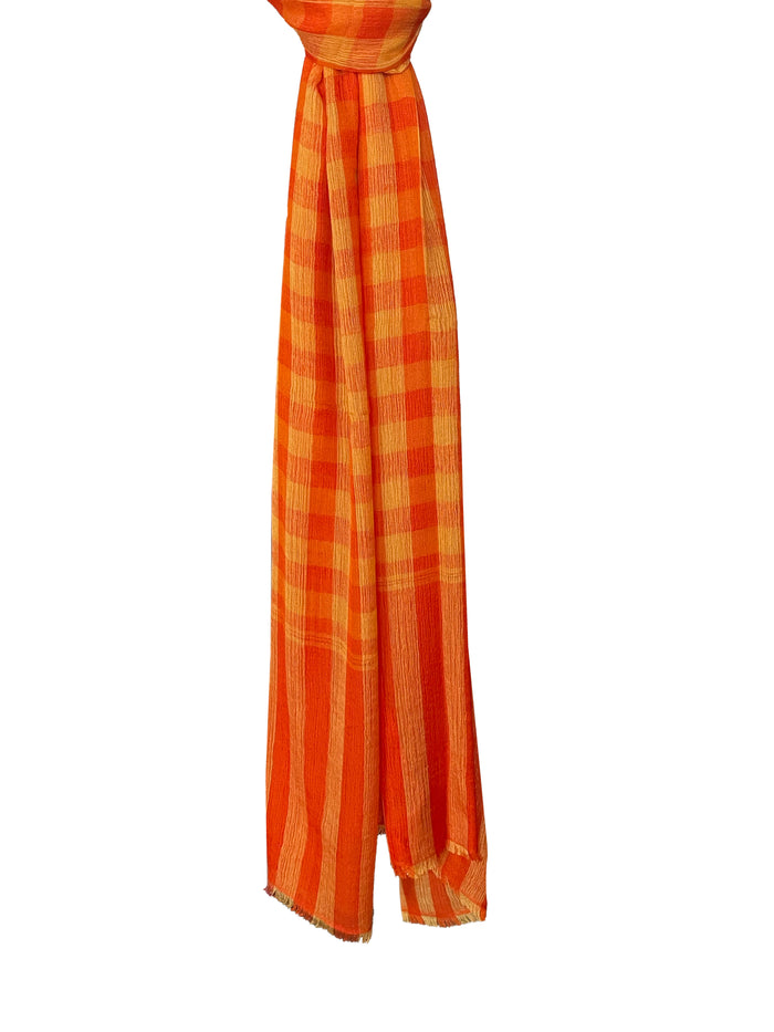 Denis Colomb Large Check Shawl Golden Red + Tangerine