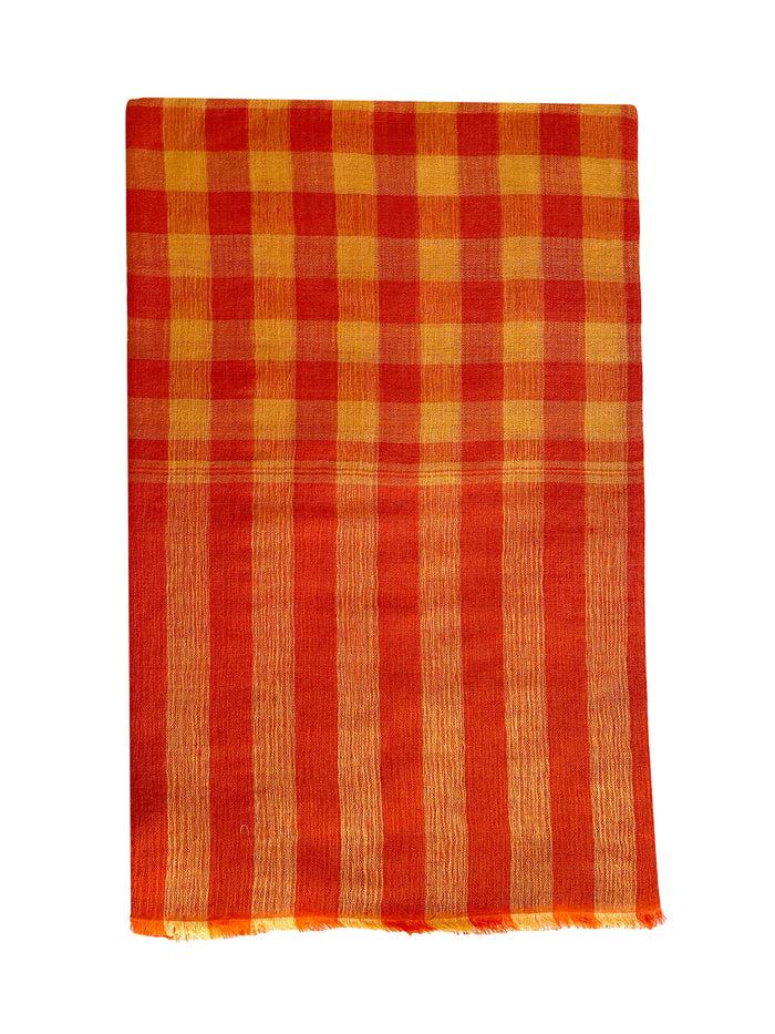 denis colomb Large Check Shawl Golden Red + Tangerine