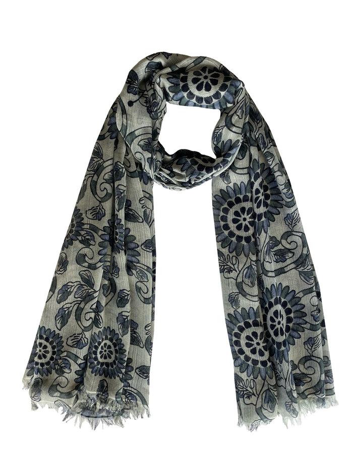 Denis Colomb Lotus Print Shawl Pale Jade + Midnight Blue + Dark Jade + Pale Sapphire